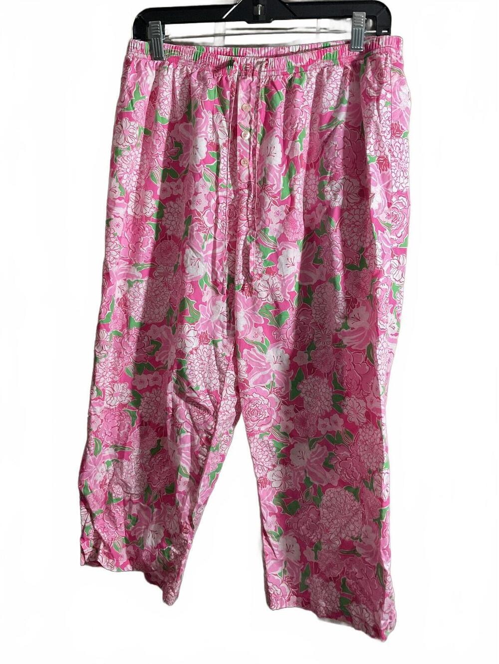Lilly Pulitzer Cozy Pink Floral Lounge Pants with Drawstring Waist Large